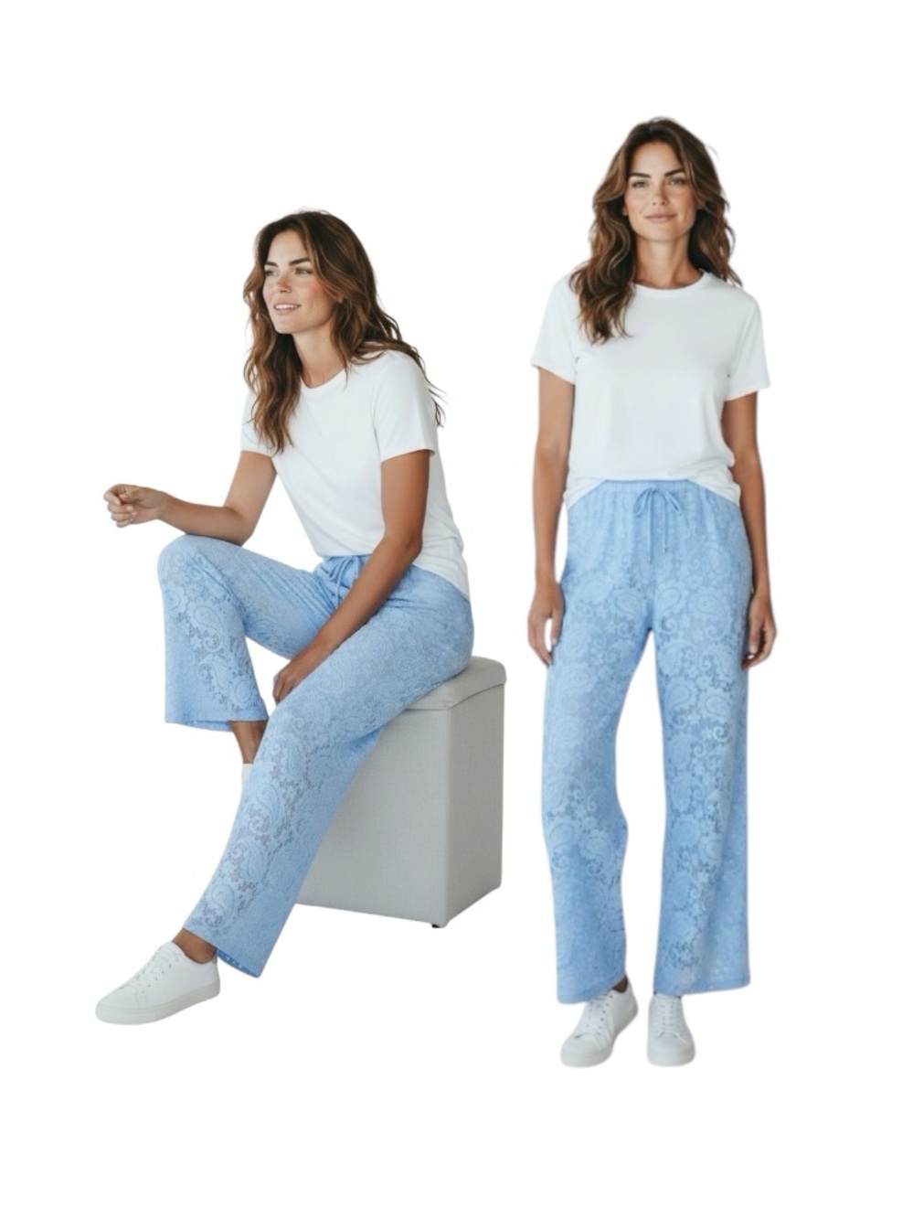 No Boundaries Light Blue Lace-Pattern Sequins Coverup Swim Pants